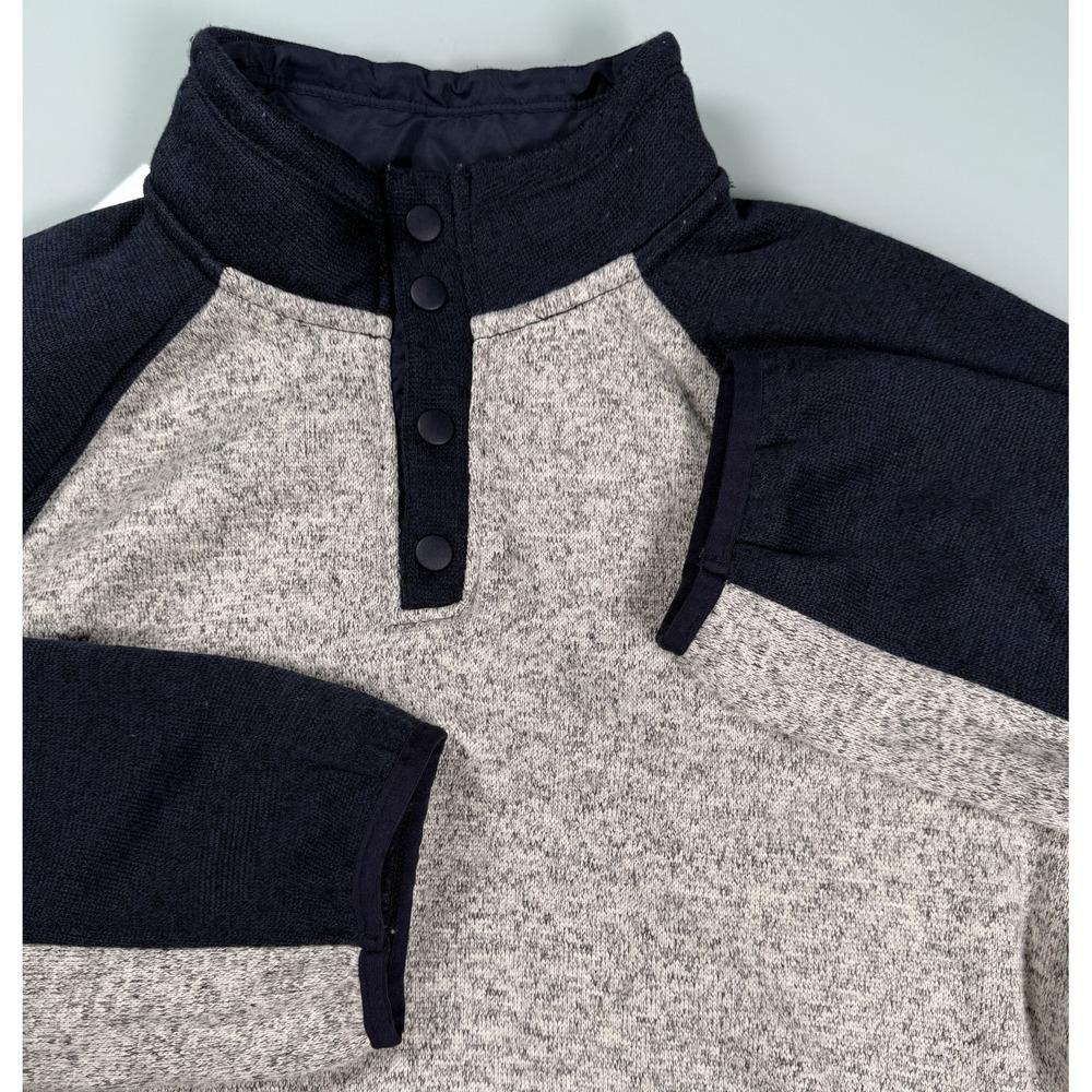 LUCKY BRAND Navy & Gray 100% Polyester Mens  1/4 Snap Fleece Pullover - Large